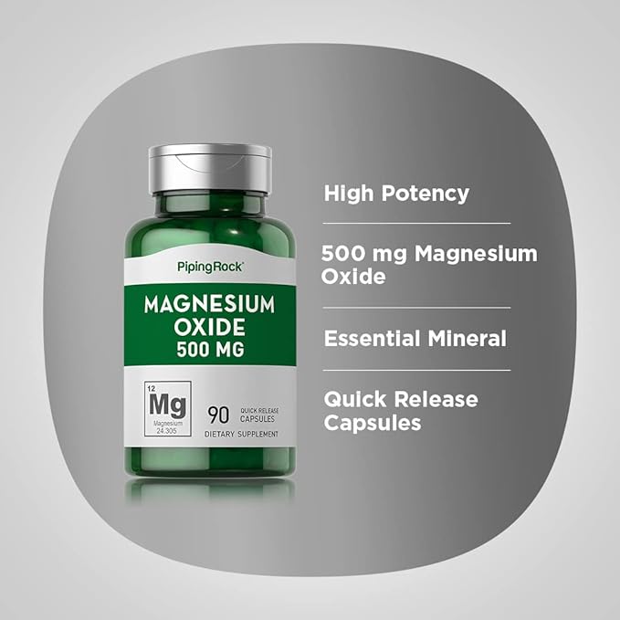 Piping Rock Magnesium Oxide 500mg Capsules | 90 Count | Non-GMO, Gluten Free Supplement