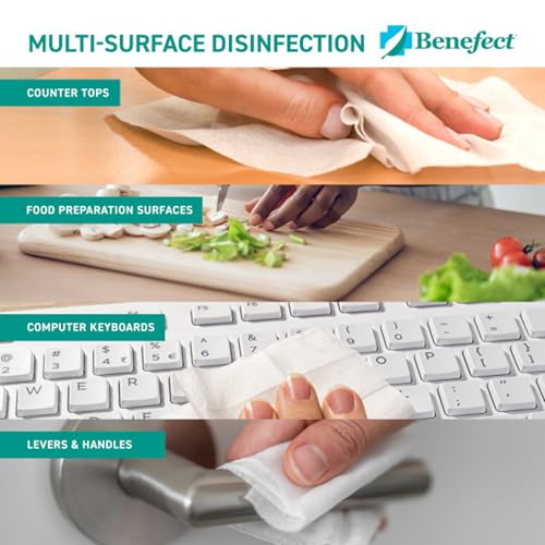 Benefect Botanical Disinfectant Wipes – 750 Sanitizing Wipes. 3 Pack of 250 Wipes Per Unit - High Traffic - Gym Wipes, Schools and Food Safe Cleaning (250, 3) - size: 250 Count (Pack of 3)
