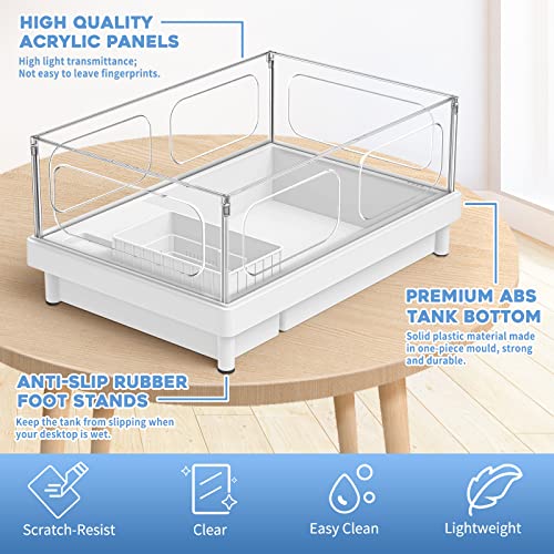 MoonOrange Small Turtle Tank, Acrylic Turtle Terrarium with Basking Platform, Bottom Drainage, Multi-Function Areas for Turtles, Crabs, Crayfish, Small Reptiles (White Tank) - color: White Tank