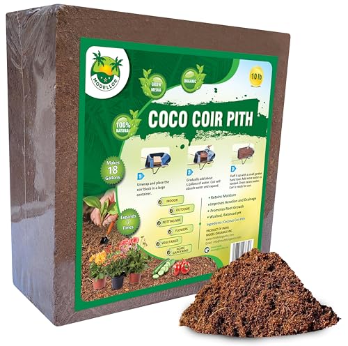 MODELLOR (10 lb) Premium Super Washed Coco Coir Brick, High Yield 18 to 20 gallons [72 to 80 quarts], Seed Starter, Organic, pH Balanced, Gardening, Indoor, Outdoor use