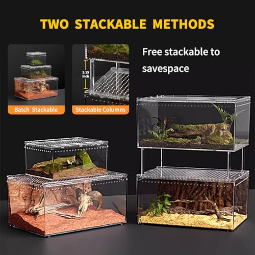 Reptile Growth Reptile PC Terrarium,Tarantula Enclosure,Spider Tank with Magnetic Button.12"x 8" x 6" Lizard Enclosure,Reptile Breeding Tank for Insect,Fish,Tarantula,Hermit Crab,Small Bearded Dragon - size: 12" * 8" * 6"