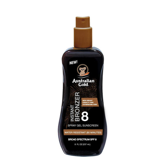 Australian Gold Spray Gel Sunscreen With Instant Bronzer Spf 8, 8 Ounce | Moisturize & Hydrate Skin | Broad Spectrum | Water Res