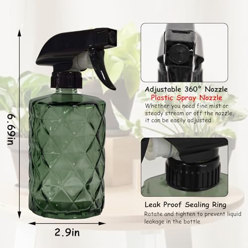 YYTSGG Green Glass Plant Mister Bottle, 12oz Refillable Water Spray Bottle with Adjustable Mist Nozzle for Indoor Flowers, Outdoor Gardening, Cleaning, Hair and Pets Care - color: Light Green