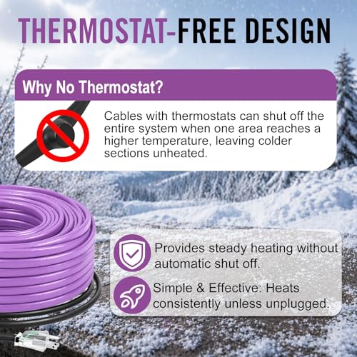 10FT Heat Tape for Water Pipes Roof and Gutters Heating Cable with 6ft Lighted Plug - style: 10 Feet