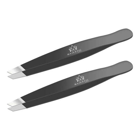 Majestic Bombay Slant Tweezers for Women and Men - Splinter Ticks, Facial, Eyebrows and Ingrown Hair Removal-Sharp, Needle Nose,