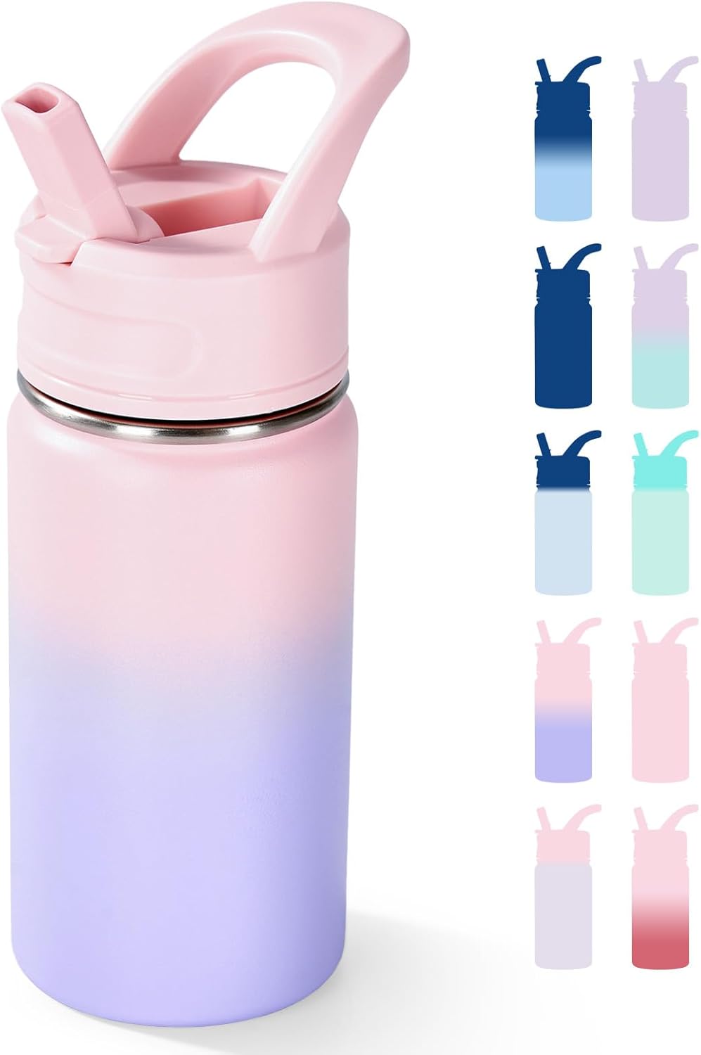 Fijinhom 12oz Kids Water Bottle for School, Toddler Water Bottles with Straws, Insulated Water Bottles for Boys&Girls, Stainless Steel Vacuum Insulated Bottle for Kids, Leak-Proof, BPA-Free, Blue