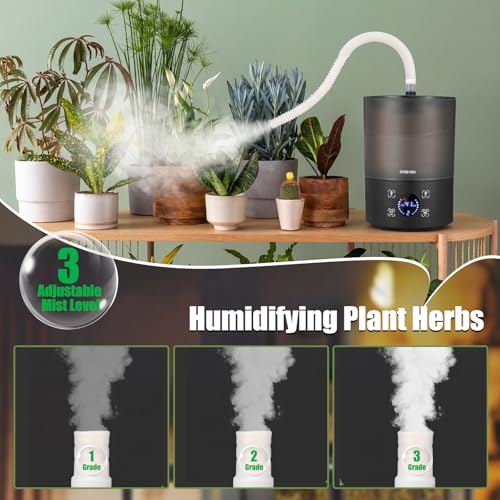 Dreyoo Reptile Fogger Humidifiers with Humidity Control, Top Fill Reptile Mister with Smart Touch LED Display, 3 Mist Levels, Auto Shut Off, Extendable Hose for Crested Frog Gecko Terrarium