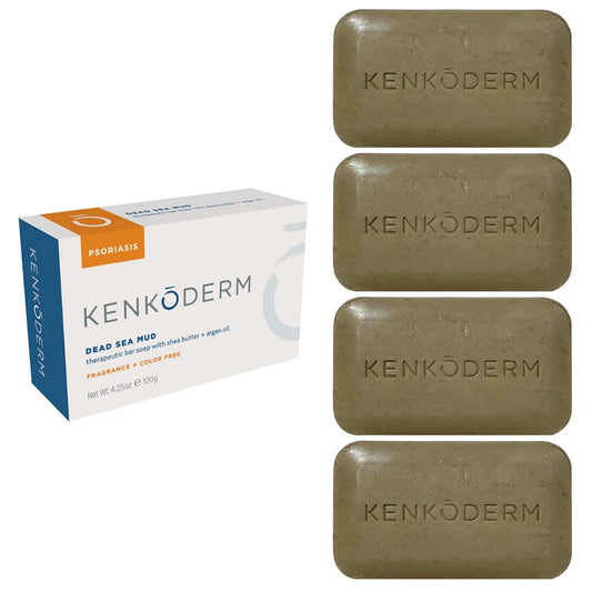 Kenkoderm Psoriasis Dead Sea Mud Soap With Argan Oil & Shea Butter, 4.25 Oz, 4 Bars, Dermatologist Developed Skin Care For Sooth