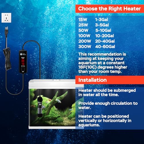 AquaMiracle 100W Small Aquarium Heater Fish Heater, Super Mini Fish Tank Heater Turtle Tank Heater for 10-20 Gal Tanks, with Dual LED Display, Dry-Run/Overheating Protection & Memory Function - size: 10-20 Gal Tanks