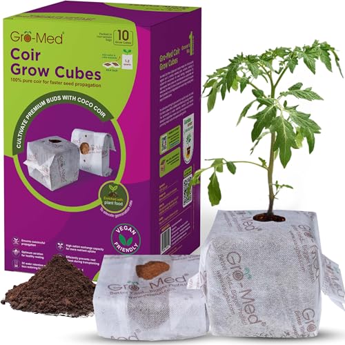 Gro-Med Coco Coir Seed Starter Cubes NPK Enriched for Herbs, Flowers, Vegetables organic Coco 4 Inch Plugs Perfect for Cloning, Cuttings, Propagation - 10 Cubes- Best Alternative to Peatmoss, Rockwool - size: Seed Starter Cubes Pack of 10