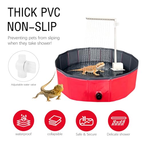 Large Electric Bearded Dragon Pool,Bearded Dragon Fountain & Bathing Accessories,Bearded Dragon Pool,Electric Bathtub for Bearded Dragons,Bearded Dragon Accessories,Versatile for Reptile(Red)