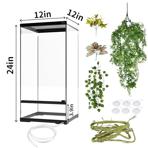 15 Gallon Tall Reptile Glass Tank 12"x12"x24" with Drainage System - Pre-Assembled Vertical Reptile Cage for Arboreal Geckos,Chameleon,Lizard,Tree Frog and Snake with Terrarium Decoration - size: 12*12*24inch with drainage hole