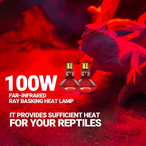 WACOOL 4 Pack Reptile Heat Lamp Bulbs,100W Infrared Basking Spot Light for Reptiles & Amphibians, Red Heat Lamp Bulb for Bearded Dragon Gecko Turtle Lizard (75, Watts)… - style: 100W-4 PACK