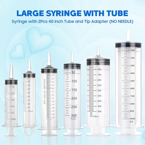 SHAOTONG 150ml Syringe with 40 Inch Tube and Tip Adapter, for Feeding Pets, Liquid Refilling, Drawing Oil Fluid - size: 150ML/CC