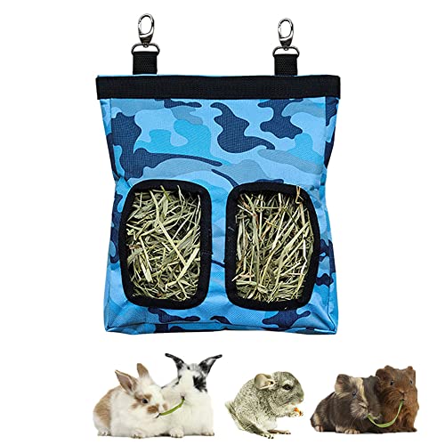 Guinea Pig Hay Feeder, Hanging Rabbit Hay Feeder Bag for Guinea Pigs Bunnies Chinchillas. Camoblue - color: Camoblue