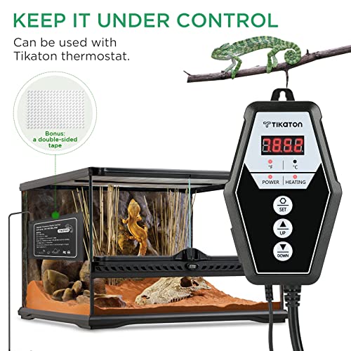Tikaton Reptile Heating Pad and Digital Thermostat Combo Set, Under Tank Heater for 10-20gal/30-40gal Tank, Terrarium Heat Mat for Turtle/Snake/Lizard/Frog/Spider/Plant Box - size: 1 Pack-12" X 8"