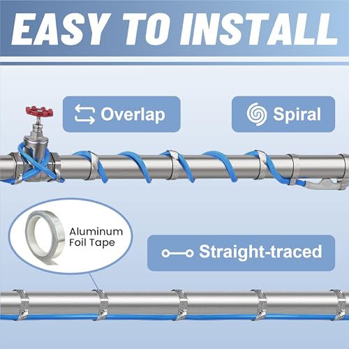 2 Ft Upgraded Dual-Indicators Heat Tape for Water Pipes, YeloDeer Self-Regulating Heat Trace with Thermostat, Heating Cable with Extra End Seals for Metal and Plastic Pipes 120V - style: 2-feet