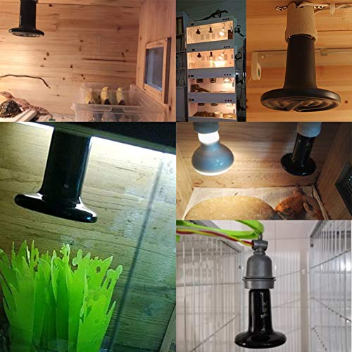 Reptile Heating Lamp Bulb 2pcs Amphibian Ceramic Infrared Heat Lamp Emitter with no Light for Brooder Chicken Coop, Hedgehog, Iguana Lizard Bearded Dragon Turtle Snake(Black, 75W)