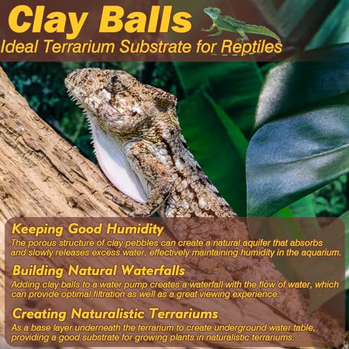 ZeeDix 2 LBS Reptile Substrate Leca Balls - 100% Organic Expanded Clay Pebbles, Ideal Bioactive Terrarium Clay Balls Substrate for Reptile Terrarium Tank, Bearded Dragon, Tortoise, Gecko, Snake & Frog - color: 2LBS