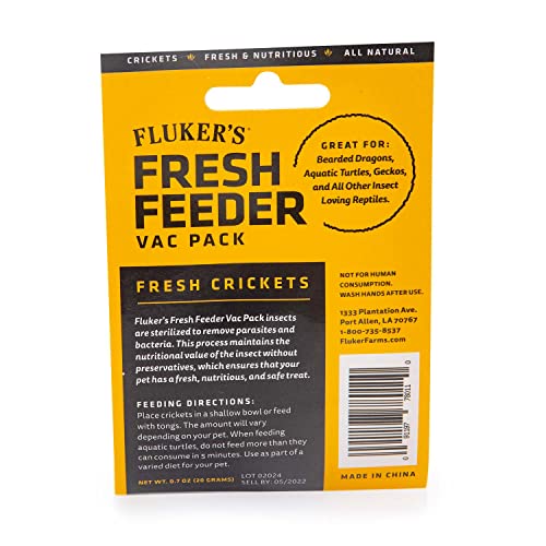 Fluker's Fresh Feeder Vac Pack Crickets, All Natural and Preservative Free, Great for Insect Eating Reptiles, Birds, or Small Animals, 0.7 oz (Pack of 2) - size: 0.7 Ounce (Pack of 2)
