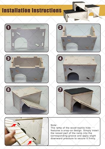 Large Bearded Dragon Basking Platform,Wooden Reptile Hide Cave with Slate Rock Climbing Ramp Tank Accessories for Leopard Geckos,Lizard,Snake,Tortoise - size: L:12.9×7.1×4.7"