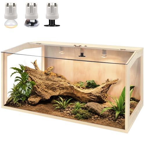 PROLEE Bearded Dragon Tank, Lizard Tank with Clear Tempered Glass, Anti-Scratch Reptile Enclosure, Reptile Tank Built-in Light Fixtures with Switch (40X20X20inch,65 Gallons) - color: Transparent Roof, size: 40X20X20inch,65 Gallons
