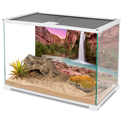 AWERT 72x16 inches Reptile Habitat Background Sunset Mountain Waterfall Terrarium Background Polyester Background - size: 72x16in/180x40cm