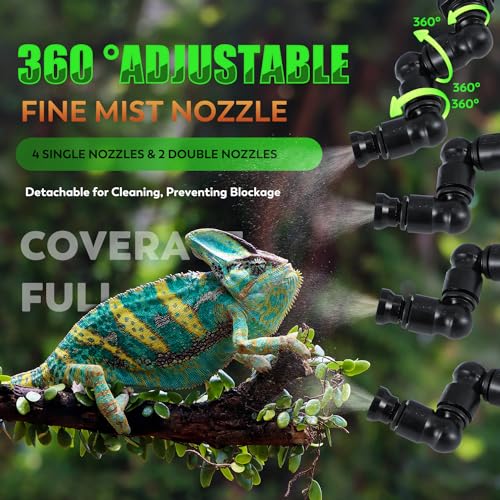 Moongiantgo Reptile Humidifier - Reptile Misting System with 4PCS 360°Adjustable Single Nozzles & 2PCS Double Nozzles and Timer Socket - Reptile Mister for Terrarium Lizard Chameleon Snake Frog Turtle