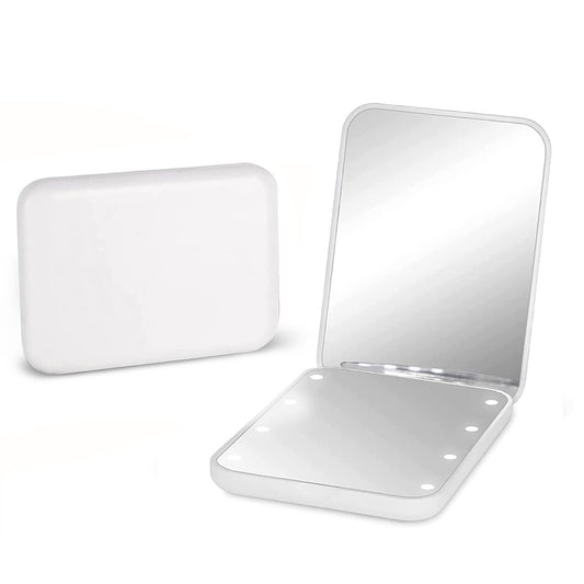 Kintion Pocket/Purse Mirror, 1X/3X Magnification Led Small Compact Travel Makeup Mirror With Light, 2-Sided, Portable, Folding,