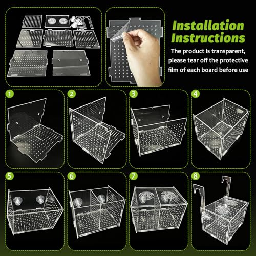 Hamiledyi Acrylic Breeding Isolation Box - Transparent Aquarium Hatchery for Guppy/Shrimp/Small Fish, Safe Nursery Tank with Air Tube & Suction Cups(7.8" × 3.9" × 3.9") - size: M(7.8" 3.9" 3.9")