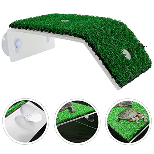 Turtle Basking Platform Lawn Resting Basking Platform Simulation Grass Ramps Tortoise Habitat Terrace Turtle Tank Accessories - size: S