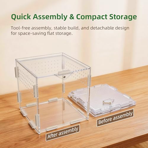Portable Travel Jumping Spider Enclosure, Acrylic Terrarium for Spider, Magnetic Lock Spider Habitat & Small Terrarium Ventilated for Tarantula,Mantis,Frog,Insect Enclosure cage(5.9×5.9×5.9 Inch) - size: 5.9×5.9×5.9 Inch