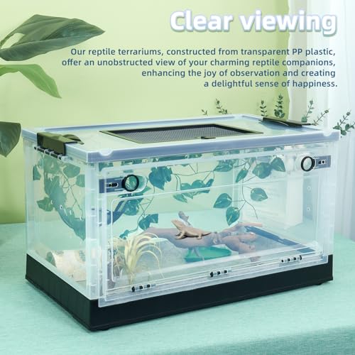 Foldable 16" Reptile Terrariums, Snake Tanks, and Enclosures for Bearded Dragons, Iguanas, Lizards, Crested Geckos -Clear Views, Portability, High-Temperature Resistant Iron Mesh Ventilation - color: Black