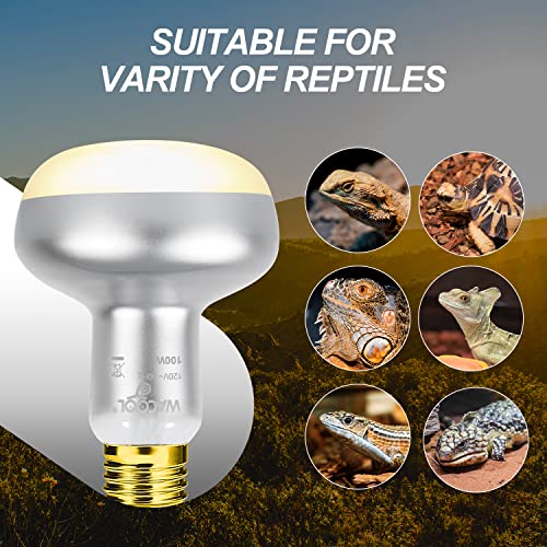 WACOOL 4 Pack Heat Lamp Bulbs for Reptiles, 100W Intense Basking Spot Lights, Simulate Daytime Sunshine Heat Bulbs, UVA Daylight Heat Lamp for Bearded Dragon, Lizard, Turtle, Tortoise, Gecko - style: 100W-4 pack