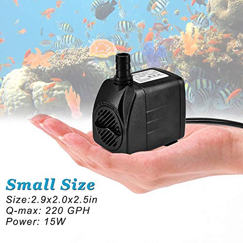 DOMICA 220GPH Ultra Quiet Fountain Pump (15W 800L/H), Small Submersible Pump for Pond, Water Feature, Aquariums, Fish Tanks, Hydroponics, Indoor or Outdoor Fountain (AC Powered)