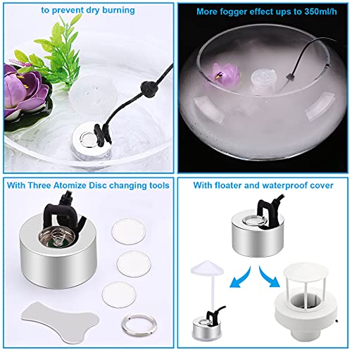FITNATE 350ml/H Mist Maker, Stainless Steel Mist Maker Fogger for Water Fountain Pond Rockery, with Removable Splash Guard, Atomized Disc and Changing Tools