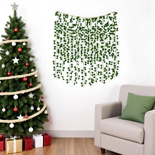 Mkono Hanging Fake Vines for Bedroom Wall Decor Artificial Plant Leaves with Wood Beads Set Indoor Greenery Ivy Garland for Living Room Apartment Christmas Wedding Party Teen Girl Room - size: Large