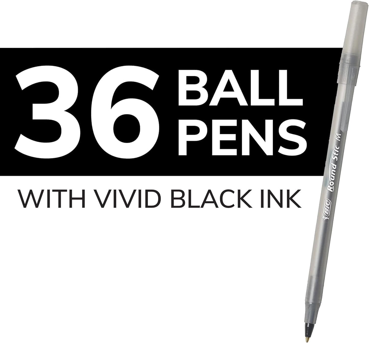 BIC Round Stic Xtra Life Black Ballpoint Pens, Medium Point (1.0mm), 36-Count Pack of Bulk Pens, Flexible Round Barrel for Writing Comfort, No. 1 Selling Ballpoint Pens