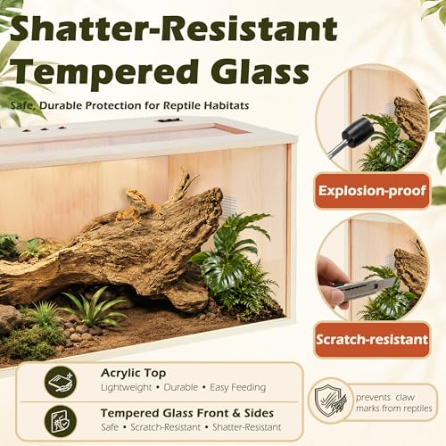 PROLEE Bearded Dragon Tank,Wooden Reptile Tank and Lizard Tank,Tempered Glass Large Bearded Dragon Enclosure with Built-in Lamp Fixture (40X20X20inch,65 Gallons) - color: Wooden Roof, size: 40X20X20inch,65 Gallons