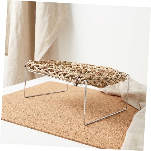 HOMSFOU Bearded Dragon Hammock and Reptile Bed Rest with Natural Seagrass Mattress, Rectangle Basking Platform with Metal Legs, Climbing Habitat Accessory for Lizards, Frogs, and Small