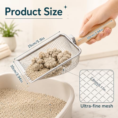 Stainless Steel Cat Litter Scoop, Litter Box Scoop Shovel | Heavy Duty Litter Sifter Fine Mesh Litter Sand Shovel for Lizard, Gecko, Bearded Dragon Bedding, Cat & Kitten Pooper Lifter