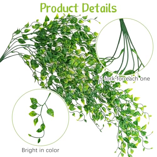 Hamiledyi Reptile Plants Tank Habitat Decorations Fake Hanging Vines 5 Pcs Artificial Leaves Habitat Decorations with Suction Cup for Bearded Dragon, Leopard Gecko, Lizard, Chameleon, Snake (Green) - size: 5 PCS - Style 4