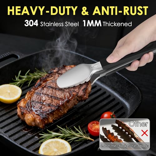 Hotec Stainless Steel Kitchen Tongs, Set of 2-9" and 12", Locking Metal Food Tongs for Cooking, Serving, BBQ, Grill Non-Slip Grip - size: Toothed head: 9,12 inch