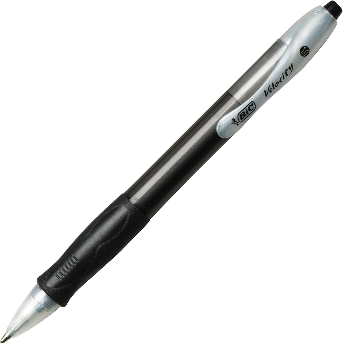 BIC Velocity Retractable Ballpoint Pens, Medium Point (1.0 mm), Black Ink Pens, 12-Count Pack, With Comfortable Grip