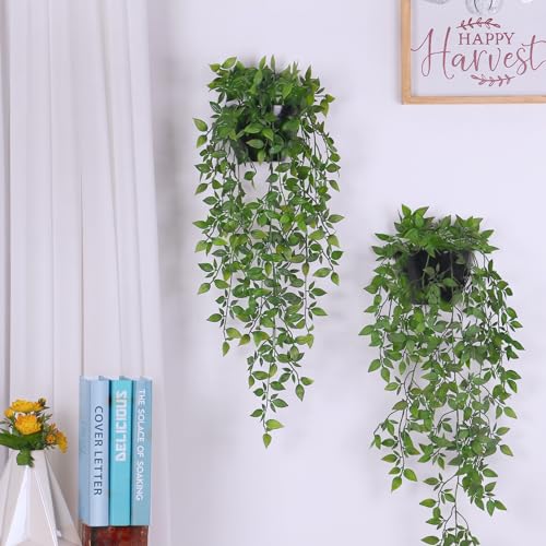 Artificial Hanging Plants,2 Pack Fake Wall Plants,Faux Mandala Vines Potted Plant,Plastic Greenery with Wall Planter for Indoor Outdoor Garden Patio Office Décor