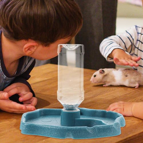 Automatic Reptile Water Feeder and Pet Food Dish Set, Turtle and Lizard Water Bowl with Reservoir, Blue and Brown Reptile Drinking Bowl for Tortoise and Bearded Dragon Terrariums