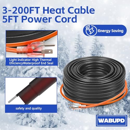 3FT-200FT Heat Tape for Water Pipes, -40°F Deicing Pipe Heat Cable,Electric Heating Cable Pipe,Frezze Protection for Heat Trace Cable for Metal, Plastic Home Pipes,Gutter,120V 5W/ft（3FT） - size: 3FT
