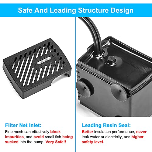 DaToo 95GPH 5W Small Submersible Water Pump Mini Fountain Pump Ultra Quiet For Aquarium Fish Tank Pond Statuary Hydroponics - size: 5W 95GPH (With 3.3ft Free Tubing)