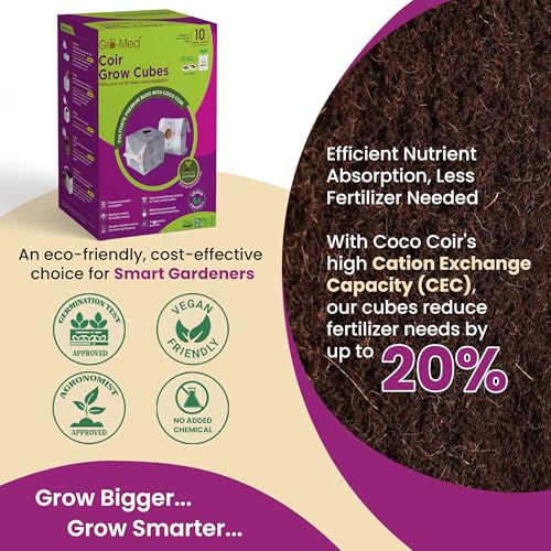 Gro-Med Coco Coir Seed Starter Cubes NPK Enriched for Herbs, Flowers, Vegetables organic Coco 4 Inch Plugs Perfect for Cloning, Cuttings, Propagation - 10 Cubes- Best Alternative to Peatmoss, Rockwool - size: Seed Starter Cubes Pack of 10