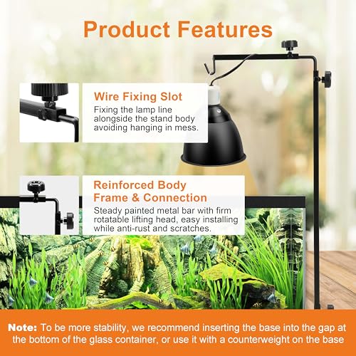 Simple Deluxe Reptile Light Stand Adjustable 16-32 inch Floor Lamp Holder, Metal Bracket for Reptile Tank & Terrarium Heating Light - size: Lamp Stand M